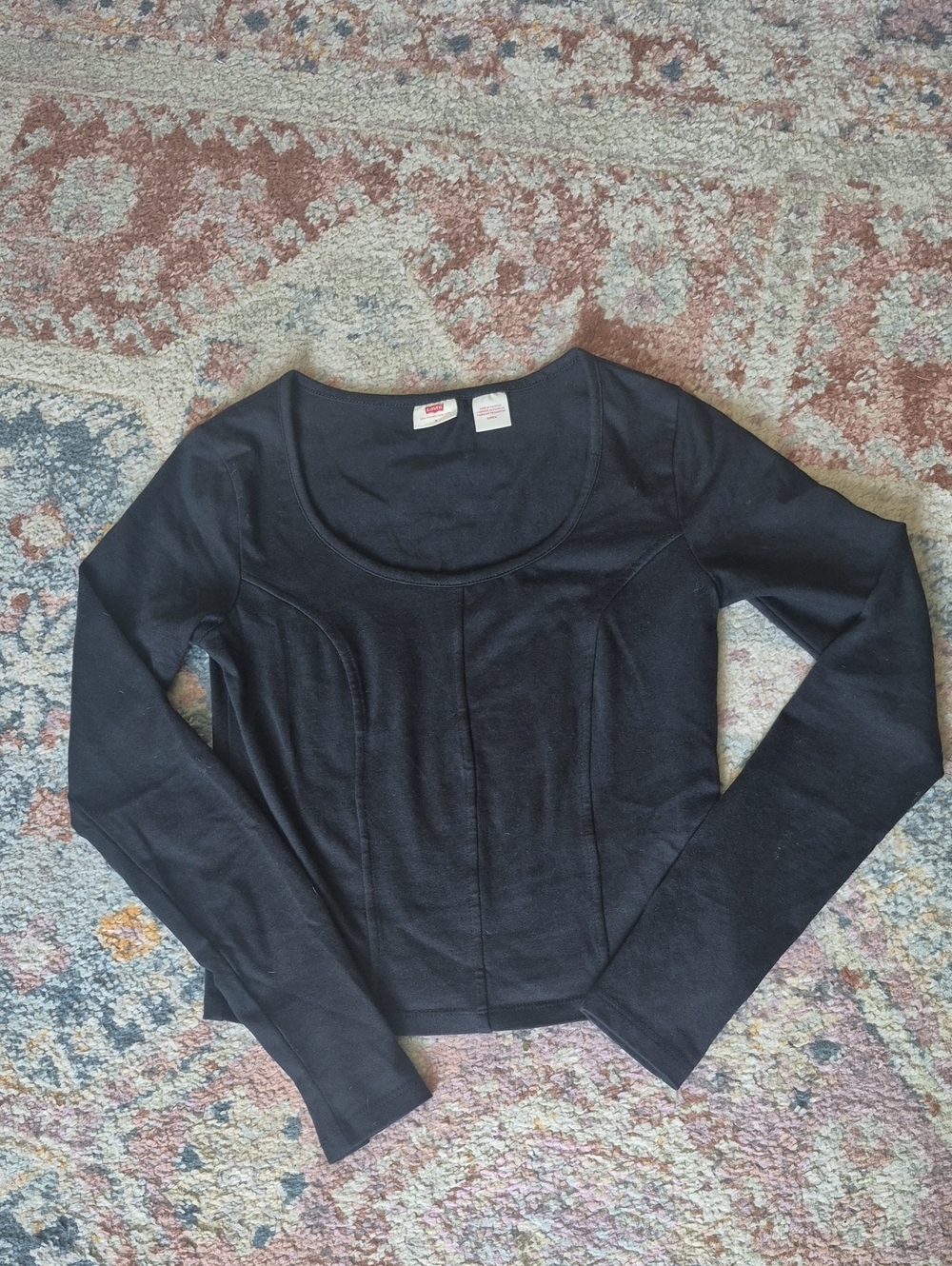 Black Long-Sleeve Scoop Neck Top by Levis